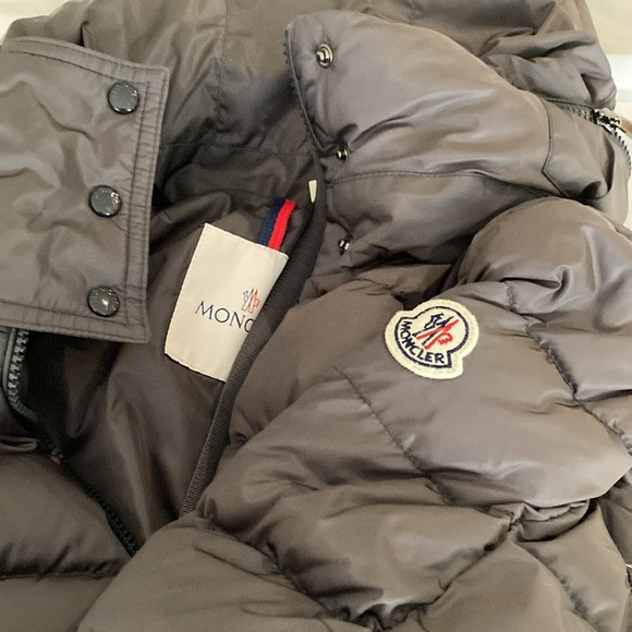 Moncler Women Flammette Down Puffer Long Jacket Hood Dark Gray size 4/ LRG  NWOT - Picture 14 of 17